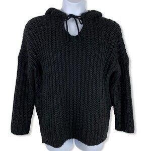 O&O Size Small/Medium Sweater Mohair Blend Black Hooded Chunky Knit
